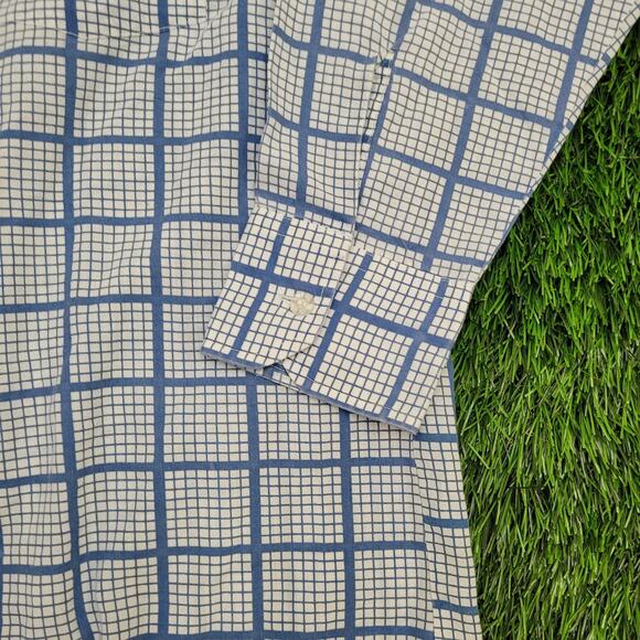 Vintage 70s Disco Checkered Button Shirt Medium 20x30 Blue - Picture 10 of 11